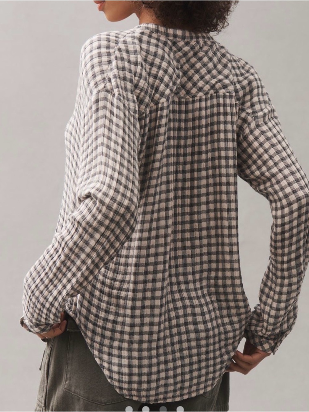 Anthropologie Beige and Black Checked Button-Front Top - Picture 3 of 9